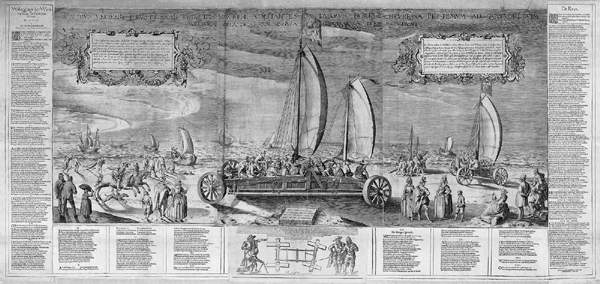 Гравюра 'The sailing Chariot' (аўтар Jacques de Gheyn II, год стварэння 1603, месца знаходжання Rijksmuseum у Галандыі)